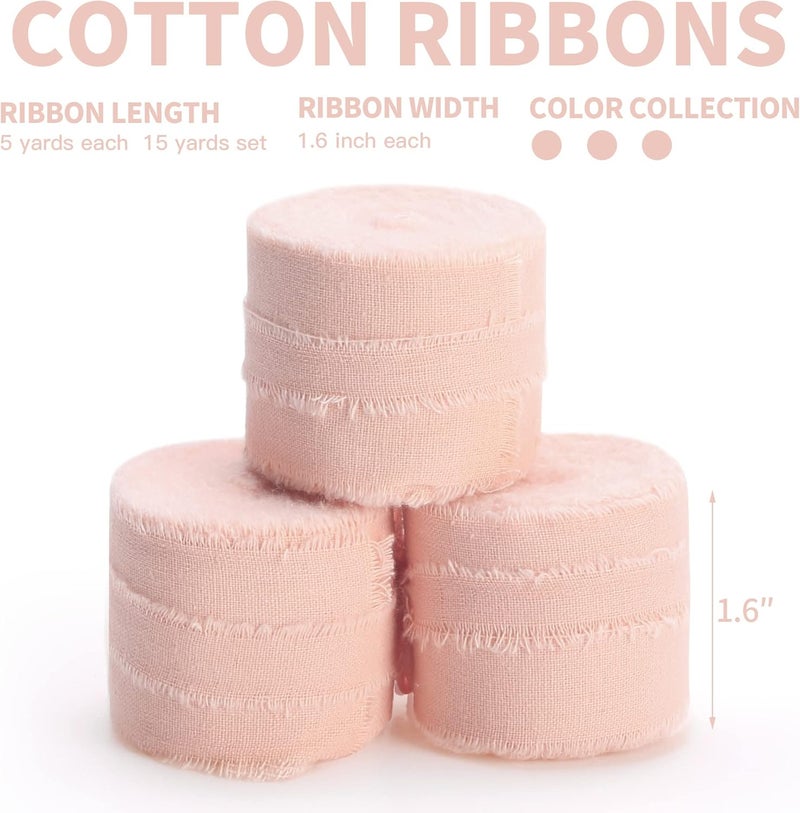 Keypan Dusty Pink Ribbon 1-1/2 x 15 Yards Handmade Cotton Frayed Fringe Fabric Ribbons for Crafts Flower Bouquets Wedding Baby Shower Home DIY Decor - Image 2